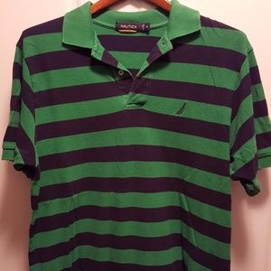 Nautica Men's Polo Shirt Green & Blue Stripes Sz M